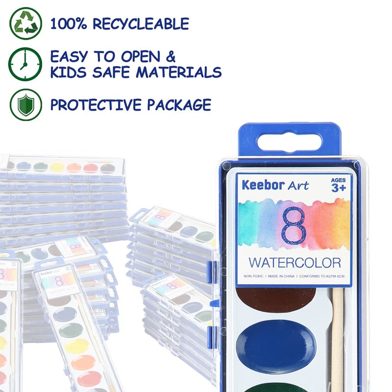 Keebor 36 Pack Watercolor Paint Set, 8 Colors Washable Water Color with Paint Brush, Water Color Paint Sets for Kids and Adults, Party Favors, Christmas Gift - Image 4